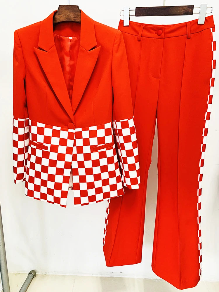 Ensemble de costume de créateur HIGH STREET, nouvelle collection 2026, pour femme, blazer à bouton unique, bloc de couleur, pantalon évasé