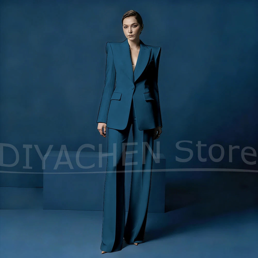 Ensemble tailleur pantalon large et blazer pour femme – Veste ajustée à un bouton avec revers pointus – Tenue élégante et formelle pour le bureau ou les soirées