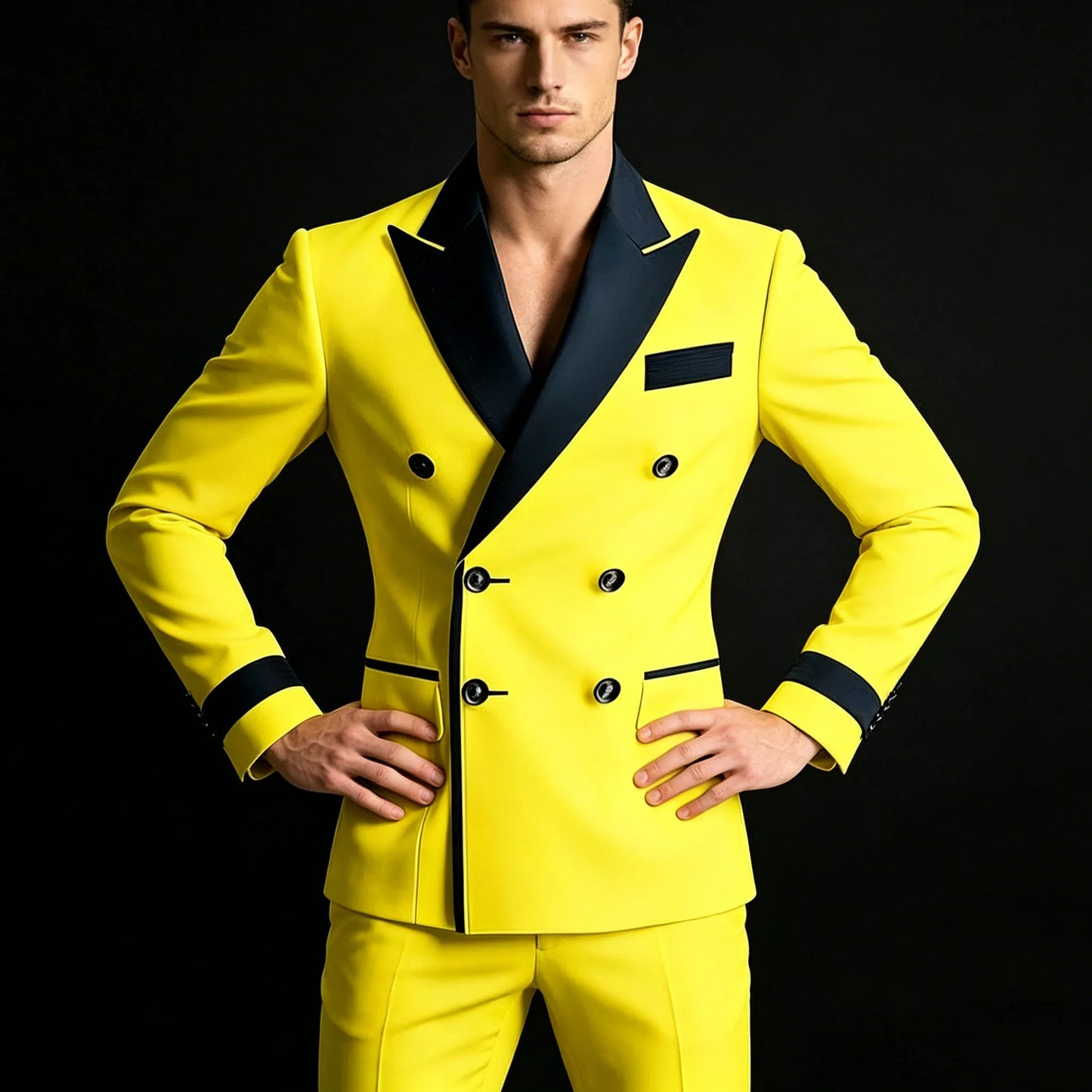 Blazer de costume élégant pour homme en serge, classique, croisé, coupe ajustée, avec revers à pointe noirs, veste formelle pour affaires, décontracté ou soirée
