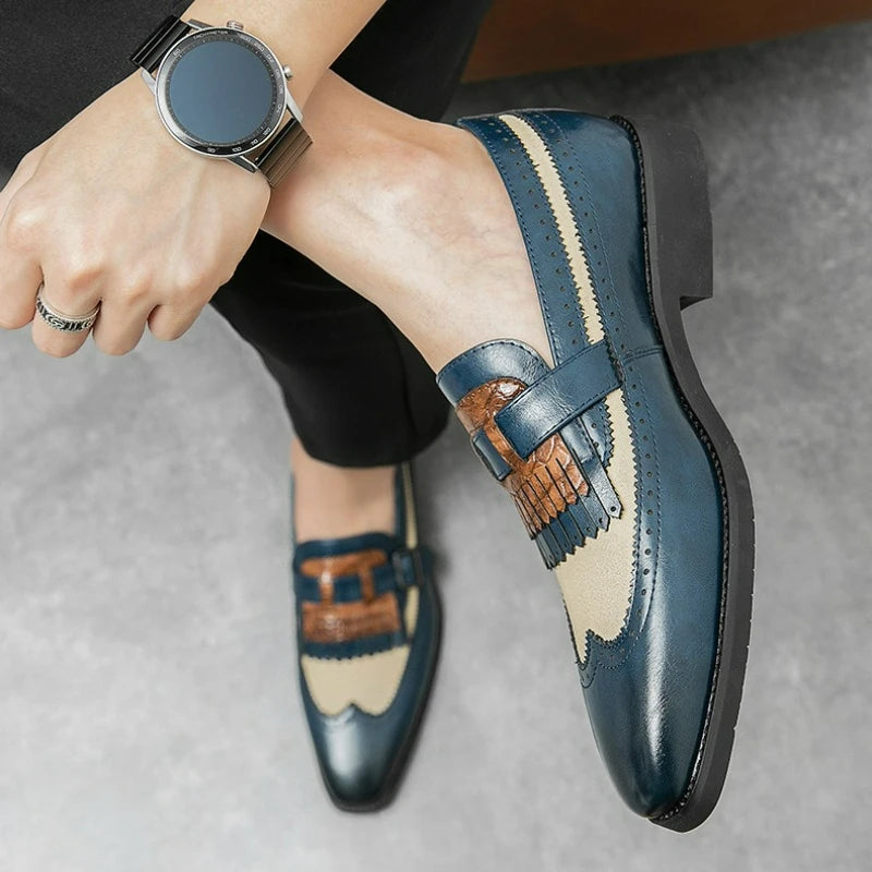 Hommes mocassins chaussures habillées d'affaires Style britannique en cuir richelieu chaussures sans lacet bureau chaussures en cuir à la main bout pointu chaussures plates pour homme