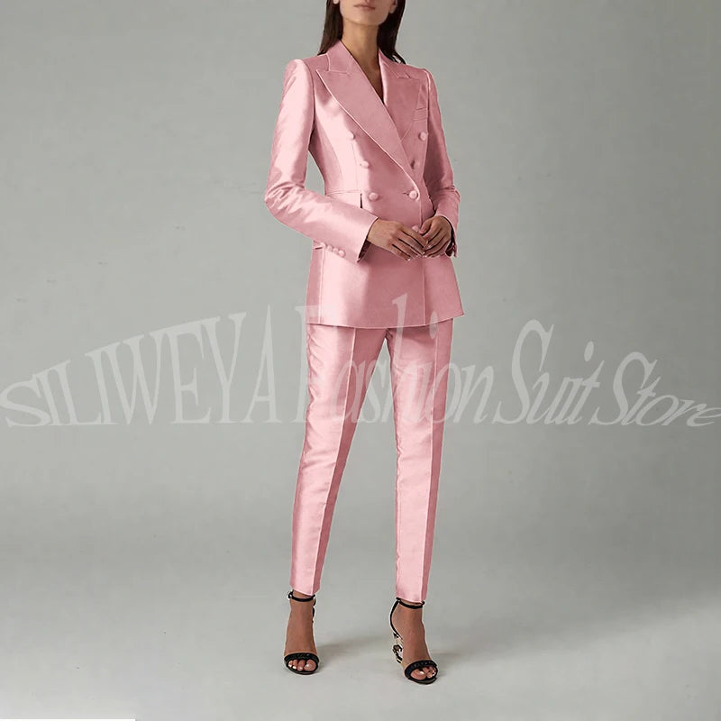 Ensemble blazer et pantalon à double boutonnage pour femme, rose brillant, vêtements élégants pour femme, coupe couvertes, tenue de bureau, luxe, 2 pièces
