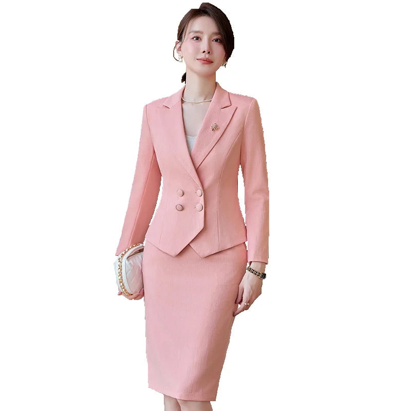 Ensemble blazer croisé pour femme, jupe élégante pour femme, vêtements de travail d'affaires, jupe imbibée, orange, bleu, rose, nouvelle arrivée