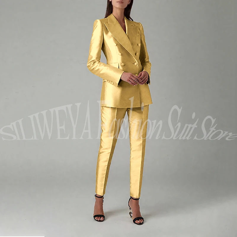 Ensemble blazer et pantalon à double boutonnage pour femme, rose brillant, vêtements élégants pour femme, coupe couvertes, tenue de bureau, luxe, 2 pièces