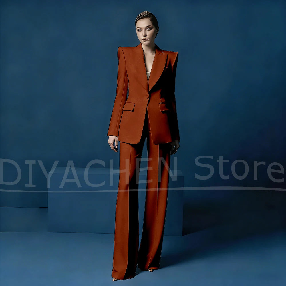 Ensemble tailleur pantalon large et blazer pour femme – Veste ajustée à un bouton avec revers pointus – Tenue élégante et formelle pour le bureau ou les soirées
