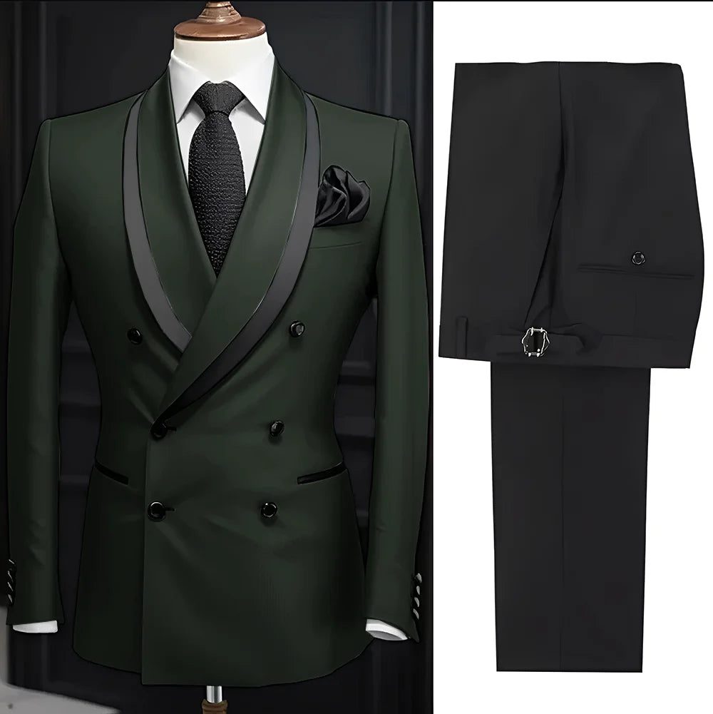 Men Suit Slim Fit Shawl Lapel Formal Wedding Groom Party Casual Outfits 2 Piece Formal Men's Blazer Pants Tuxedo