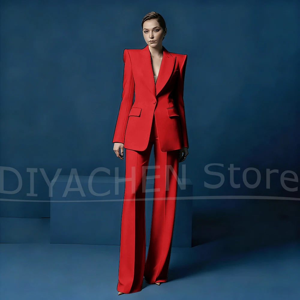 Ensemble tailleur pantalon large et blazer pour femme – Veste ajustée à un bouton avec revers pointus – Tenue élégante et formelle pour le bureau ou les soirées