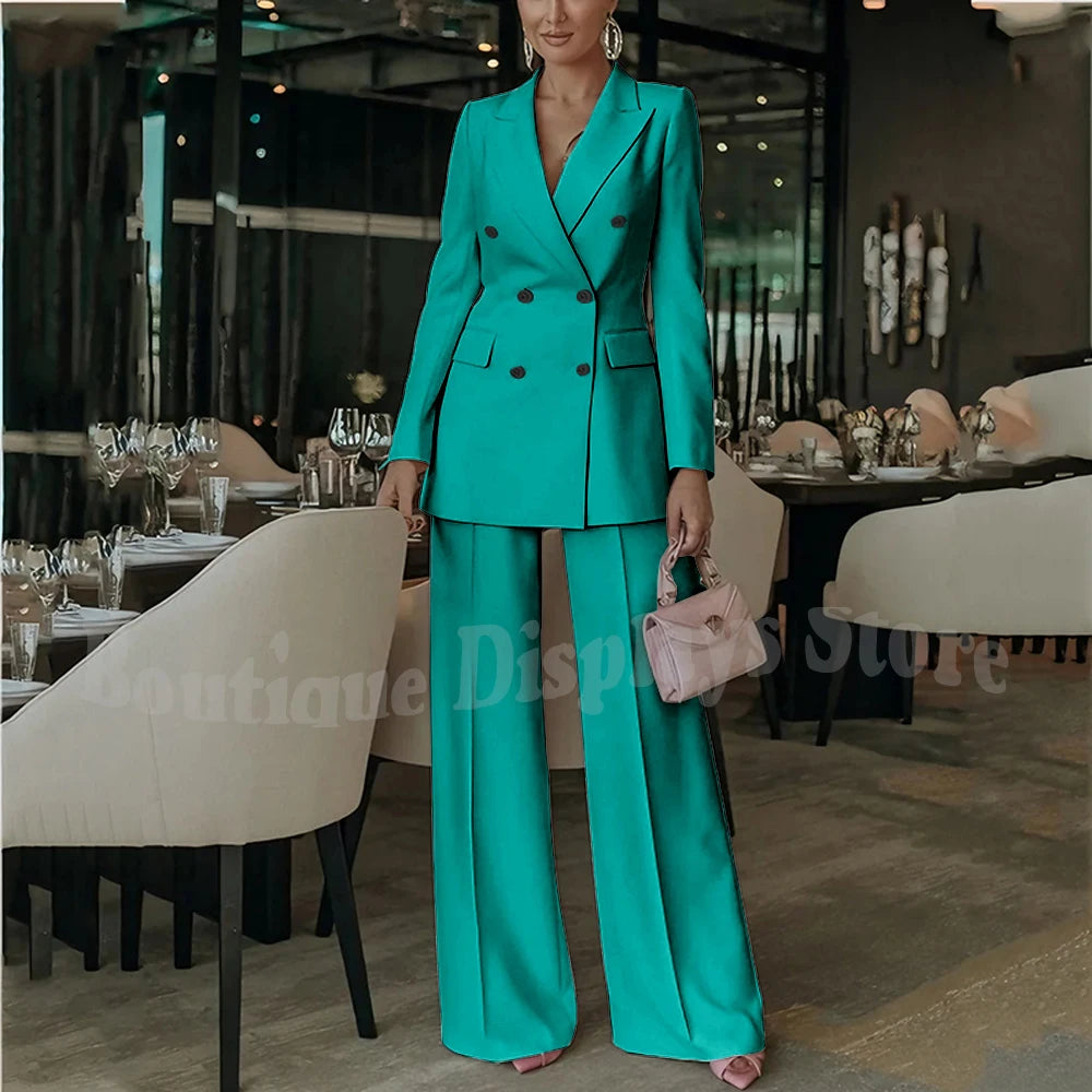 Costume rose clair pour femmes, tenue élégante, Double boutonnage, revers à pointe, droit, bureau d'affaires, ensemble formel deux pièces