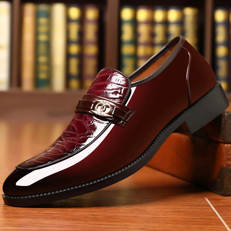 Chaussures habillées à bout pointu pour hommes, chaussures de mariage en cuir verni, Oxfords à enfiler, chaussures de fête, mocassins d'affaires de luxe