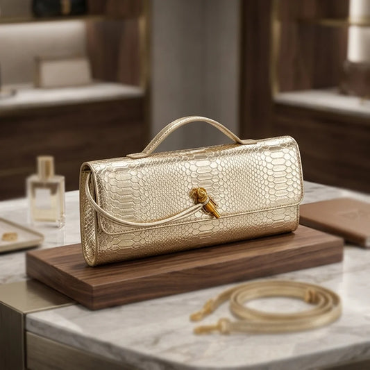 Sac bandoulière en similicuir croco doré métallisé pour femme, élégant sac à poignée supérieure, pochette de soirée avec fermoir