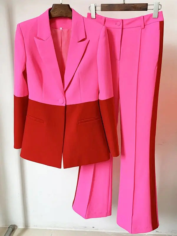 Ensemble de costume de créateur HIGH STREET, nouvelle collection 2026, pour femme, blazer à bouton unique, bloc de couleur, pantalon évasé