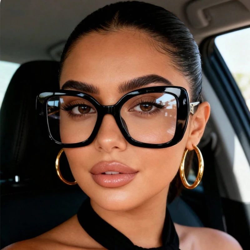 Lunettes de lecture carrées surdimensionnées de marque de luxe pour femmes, monture triangulaire en forme de cœur, lunettes anti-lumière bleue, lunettes d'ordinateur transparentes