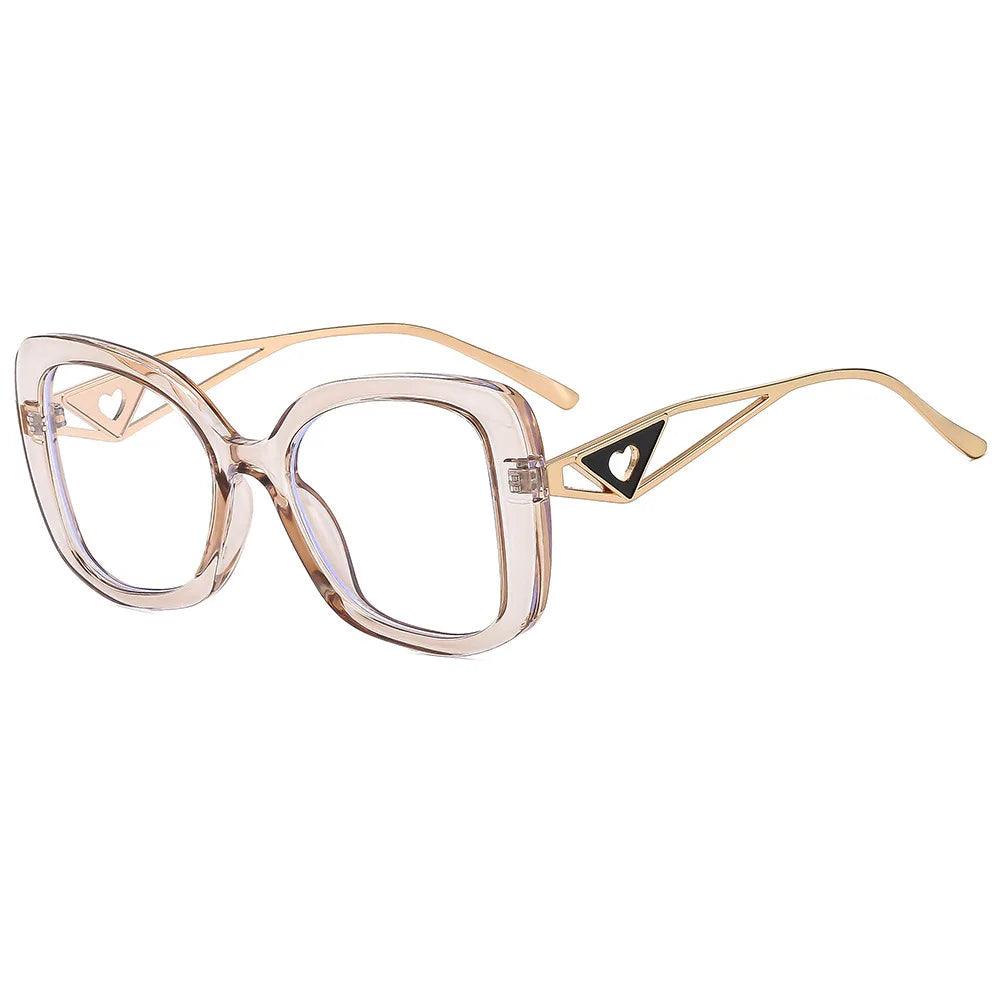 Lunettes de lecture carrées surdimensionnées de marque de luxe pour femmes, monture triangulaire en forme de cœur, lunettes anti-lumière bleue, lunettes d'ordinateur transparentes