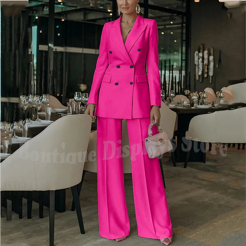Costume rose clair pour femmes, tenue élégante, Double boutonnage, revers à pointe, droit, bureau d'affaires, ensemble formel deux pièces