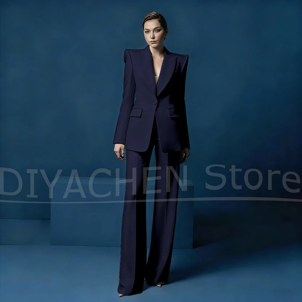 Ensemble tailleur pantalon large et blazer pour femme – Veste ajustée à un bouton avec revers pointus – Tenue élégante et formelle pour le bureau ou les soirées