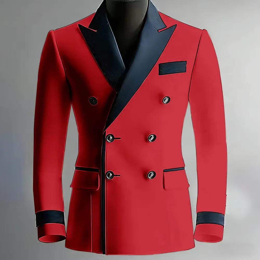 Blazer de costume élégant pour homme en serge, classique, croisé, coupe ajustée, avec revers à pointe noirs, veste formelle pour affaires, décontracté ou soirée