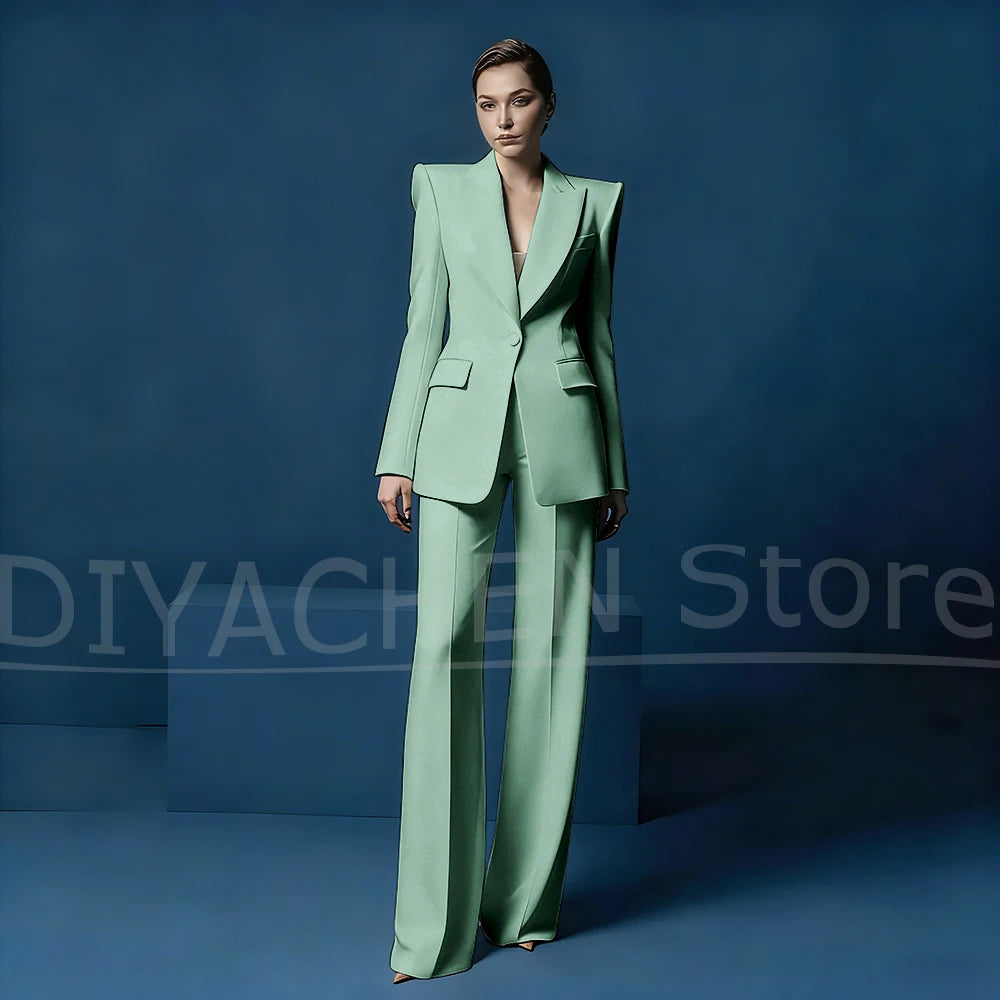 Ensemble tailleur pantalon large et blazer pour femme – Veste ajustée à un bouton avec revers pointus – Tenue élégante et formelle pour le bureau ou les soirées