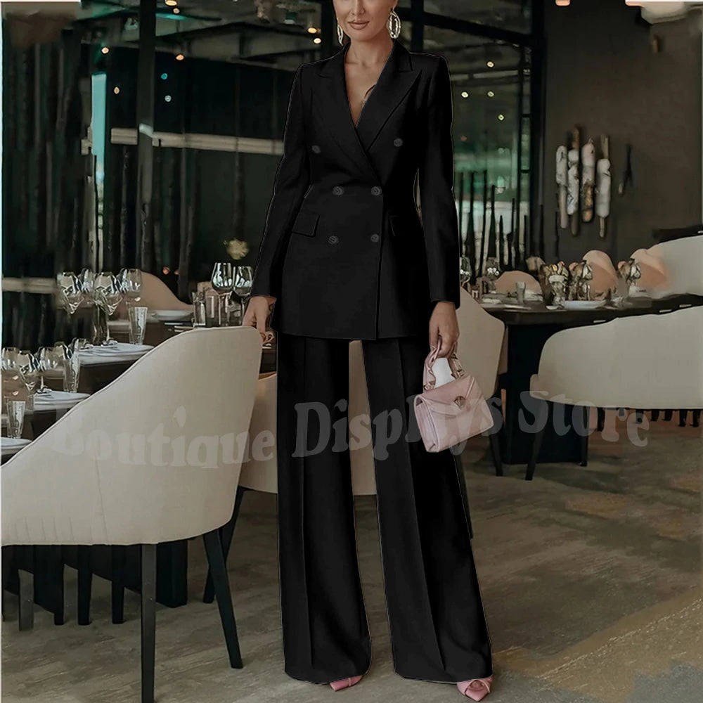 Costume rose clair pour femmes, tenue élégante, Double boutonnage, revers à pointe, droit, bureau d'affaires, ensemble formel deux pièces