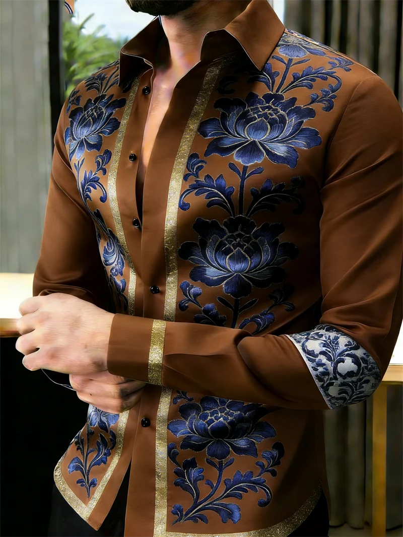 Nouvelle chemise à manches longues pour homme, motif floral 3D imprimé, 11 couleurs, chemise de haute qualité, chemise décontractée à manches longues avec col