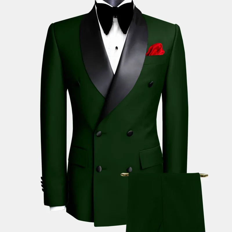 Veste et pantalon noirs trempés à double bouton pour hommes, revers noir, mariage, marié, affaires, anniversaire, banquet, travail, 2 pièces