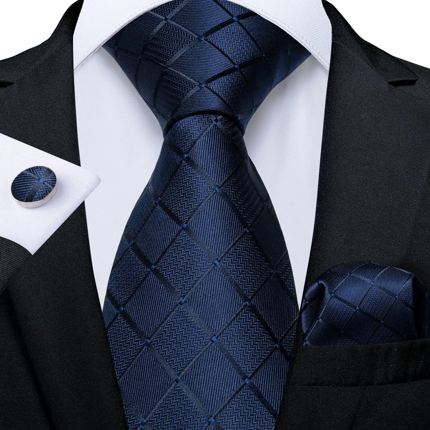 Hommes cravate or bleu marine rayé soie cravate Barry.Wang 3.4 "Jacquard fête mariage tissé créateurs de mode cravate pour hommes d'affaires