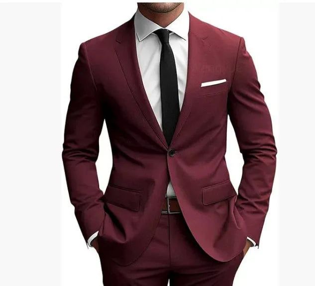 Ensemble de costumes deux pièces pour hommes – Blazer à col rabattu et manches longues, pantalon uni, coupe ajustée – Idéal pour affaires et soirées – Collection Printemps 2026