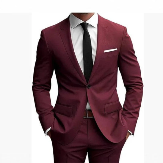 Ensemble de costumes deux pièces pour hommes – Blazer à col rabattu et manches longues, pantalon uni, coupe ajustée – Idéal pour affaires et soirées – Collection Printemps 2026