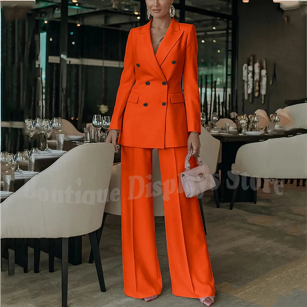 Costume rose clair pour femmes, tenue élégante, Double boutonnage, revers à pointe, droit, bureau d'affaires, ensemble formel deux pièces