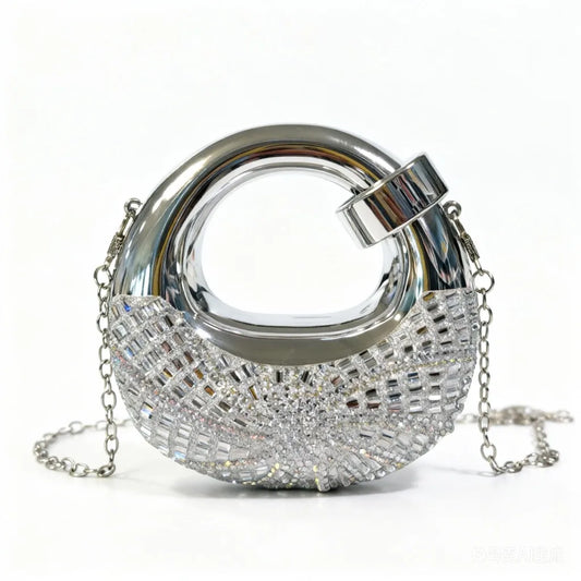 Mini sacs de soirée dorés, sacs à main de luxe de créateur, sacs à bandoulière, pochettes rondes en acrylique pour fêtes et mariages, ornées de diamants, style Ins