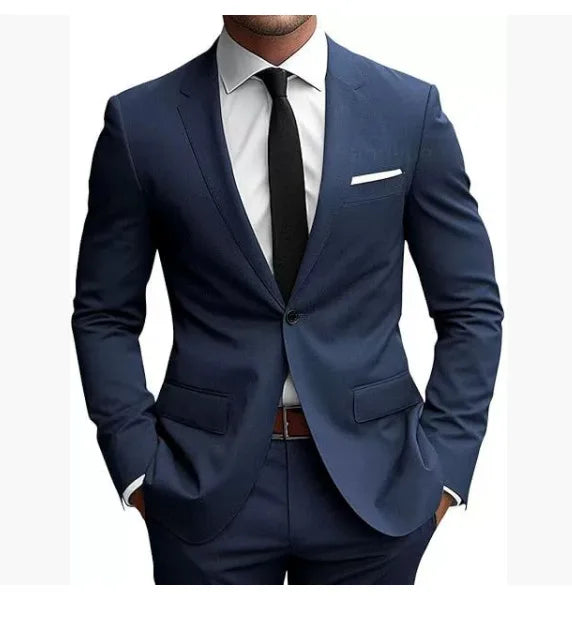 Ensemble de costumes deux pièces pour hommes – Blazer à col rabattu et manches longues, pantalon uni, coupe ajustée – Idéal pour affaires et soirées – Collection Printemps 2026