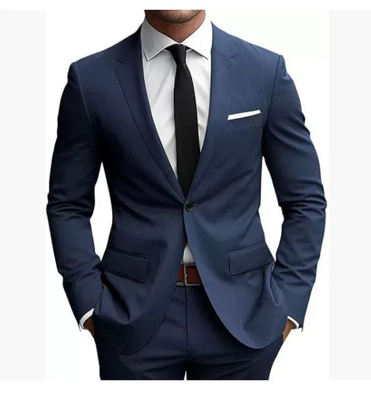 Ensemble de costumes deux pièces pour hommes – Blazer à col rabattu et manches longues, pantalon uni, coupe ajustée – Idéal pour affaires et soirées – Collection Printemps 2026