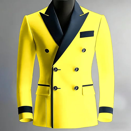 Blazer de costume élégant pour homme en serge, classique, croisé, coupe ajustée, avec revers à pointe noirs, veste formelle pour affaires, décontracté ou soirée