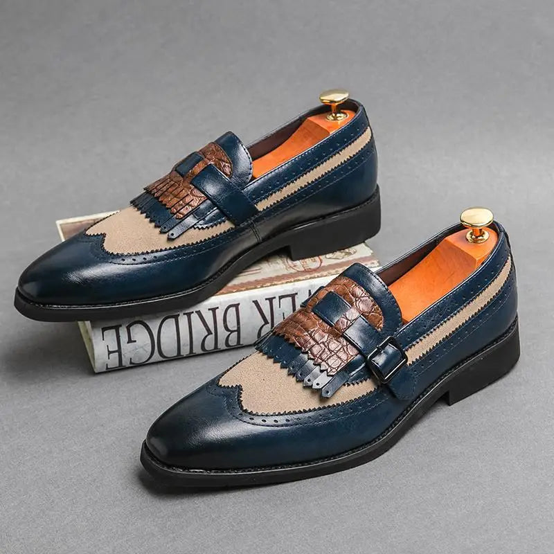 Hommes mocassins chaussures habillées d'affaires Style britannique en cuir richelieu chaussures sans lacet bureau chaussures en cuir à la main bout pointu chaussures plates pour homme
