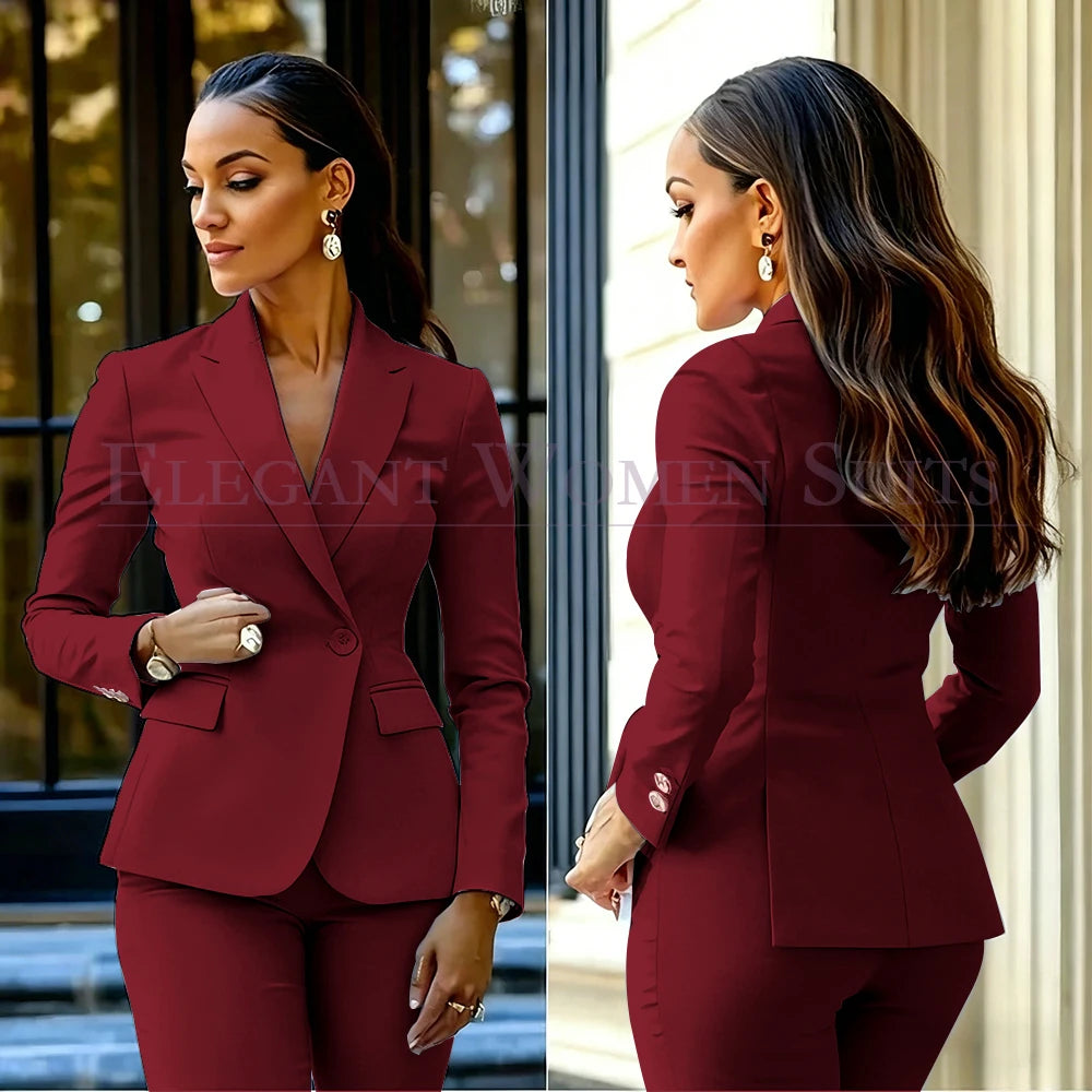 Costumes pour femmes roses, 2 pièces, veste et pantalon, vêtements féminins de luxe, double boutonnage, fente arrière, tenues, costumes