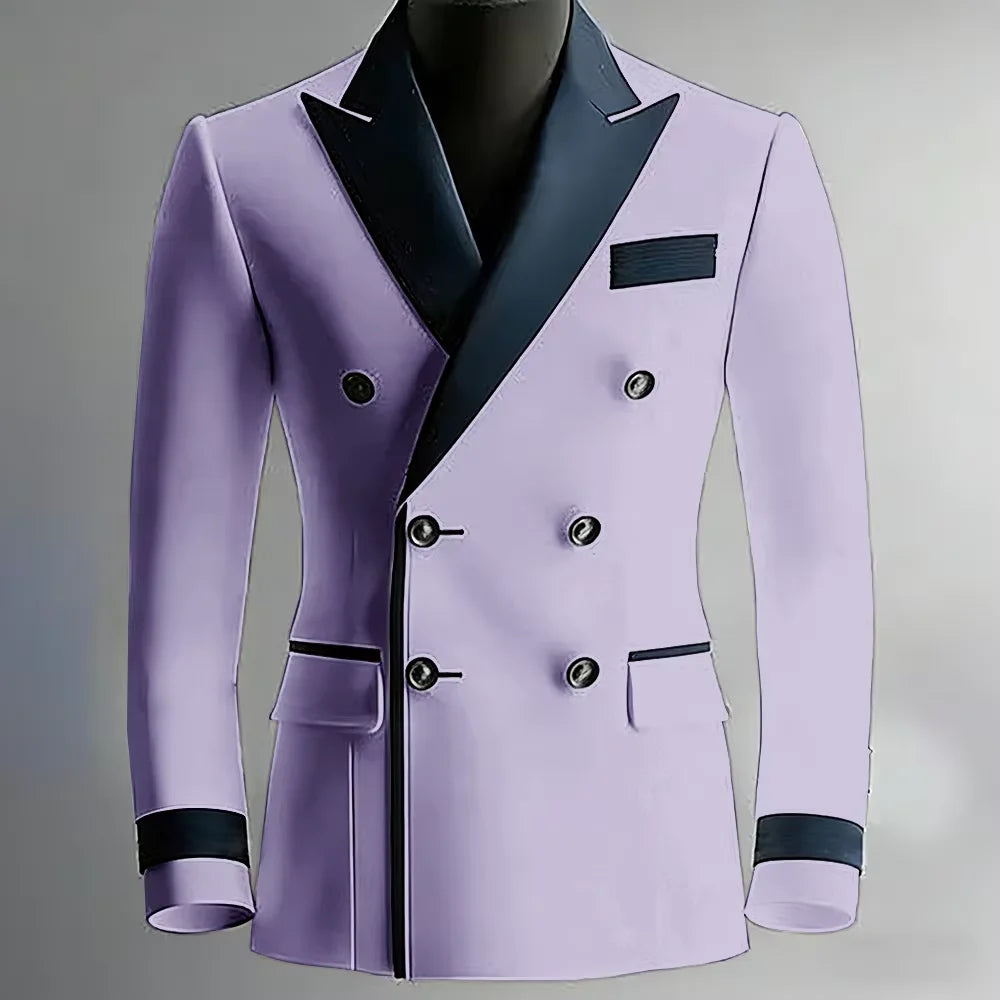Blazer de costume élégant pour homme en serge, classique, croisé, coupe ajustée, avec revers à pointe noirs, veste formelle pour affaires, décontracté ou soirée