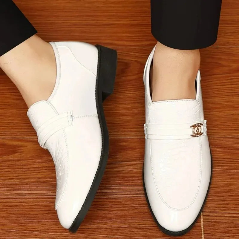 Chaussures habillées à bout pointu pour hommes, chaussures de mariage en cuir verni, Oxfords à enfiler, chaussures de fête, mocassins d'affaires de luxe