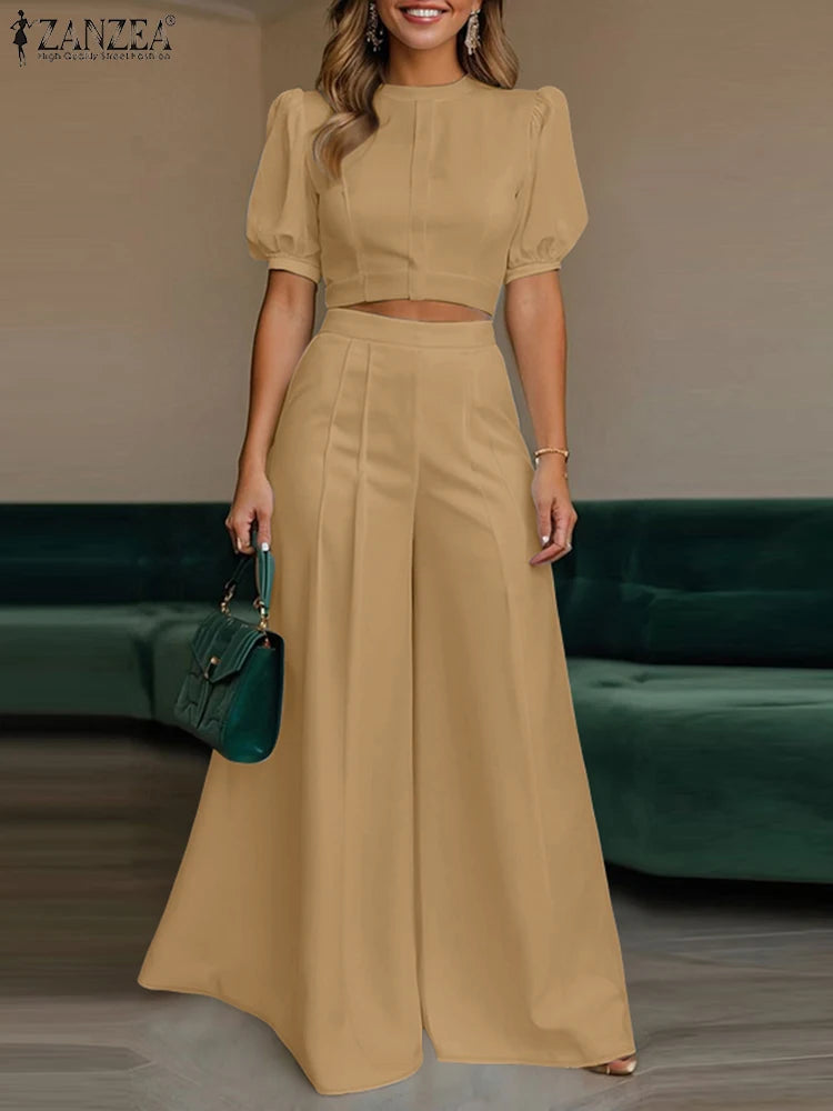 ZANZEA – ensemble pantalon 2 pièces pour femmes, haut court élégant et chic et pantalon à jambes larges, tenue deux pièces, costumes à pantalon, vêtements pour femmes, 3XL