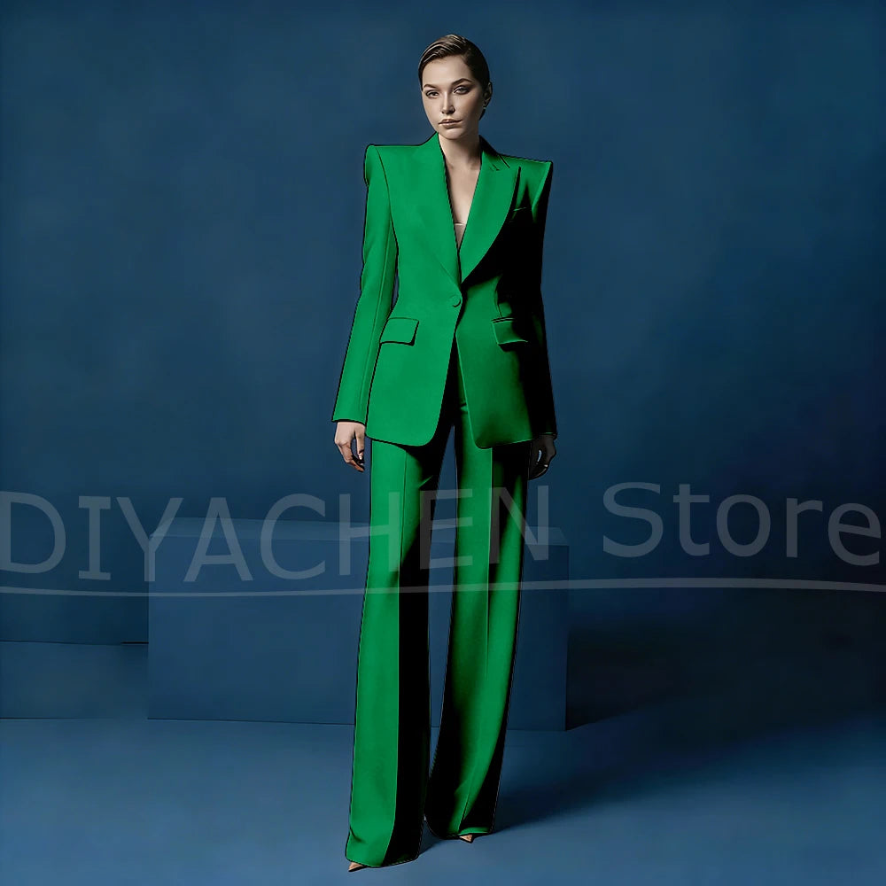 Ensemble tailleur pantalon large et blazer pour femme – Veste ajustée à un bouton avec revers pointus – Tenue élégante et formelle pour le bureau ou les soirées