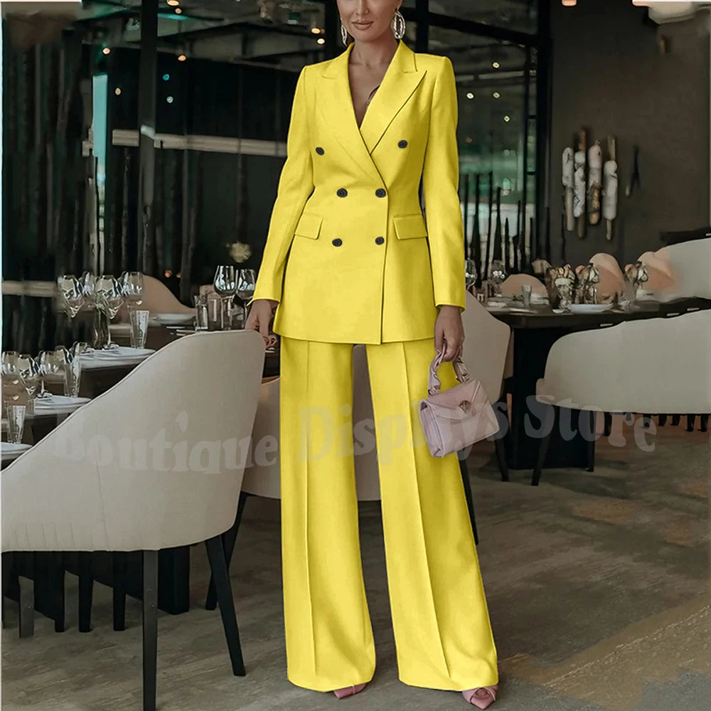 Costume rose clair pour femmes, tenue élégante, Double boutonnage, revers à pointe, droit, bureau d'affaires, ensemble formel deux pièces