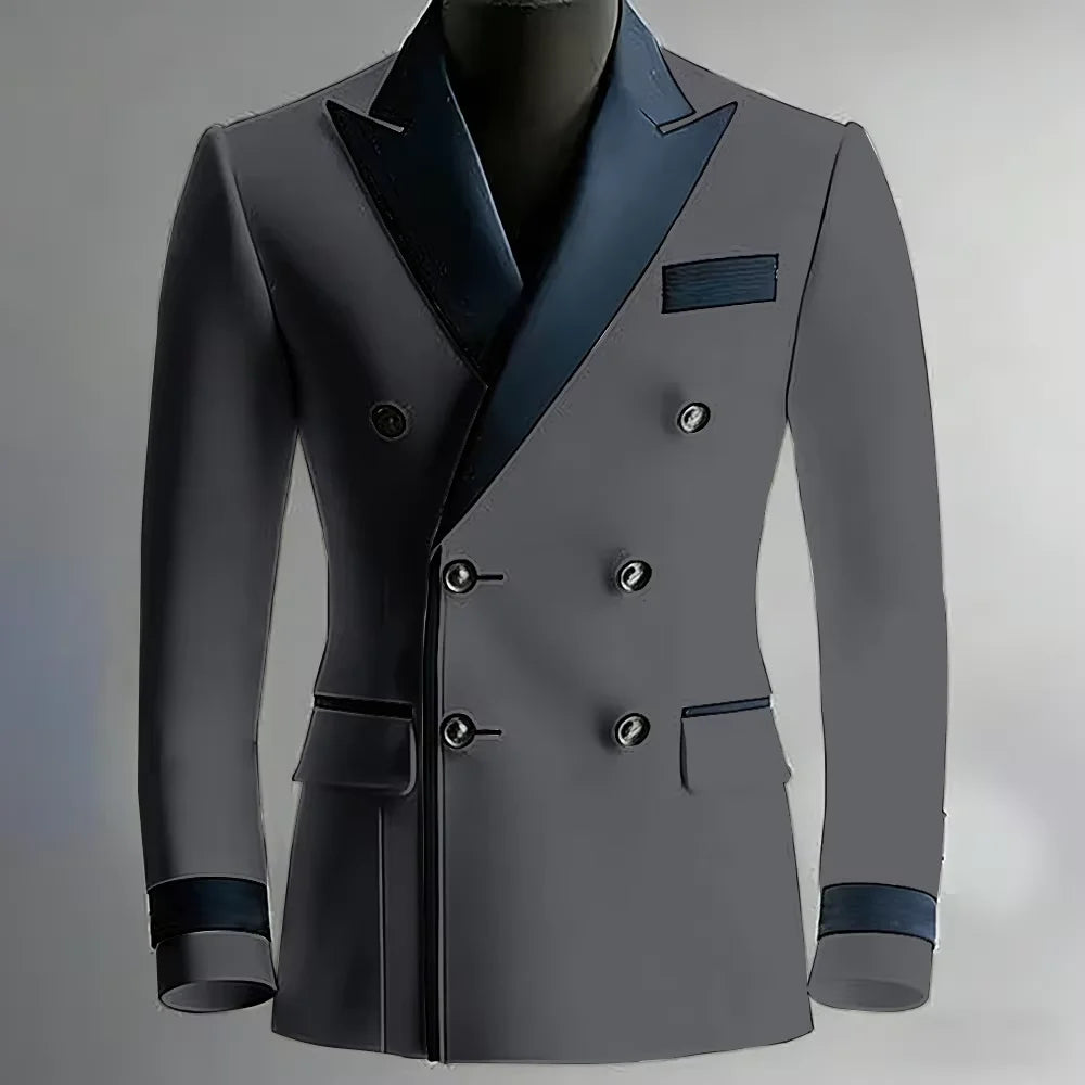 Blazer de costume élégant pour homme en serge, classique, croisé, coupe ajustée, avec revers à pointe noirs, veste formelle pour affaires, décontracté ou soirée