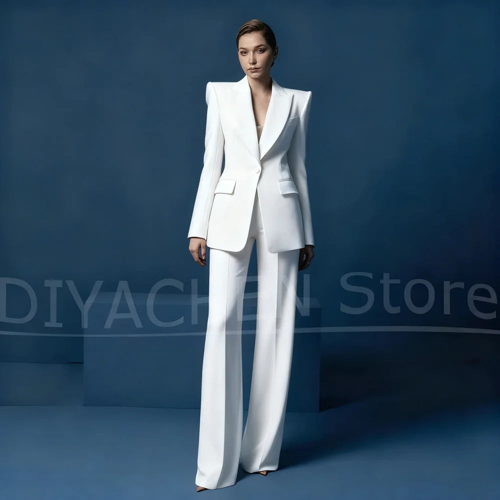 Ensemble tailleur pantalon large et blazer pour femme – Veste ajustée à un bouton avec revers pointus – Tenue élégante et formelle pour le bureau ou les soirées