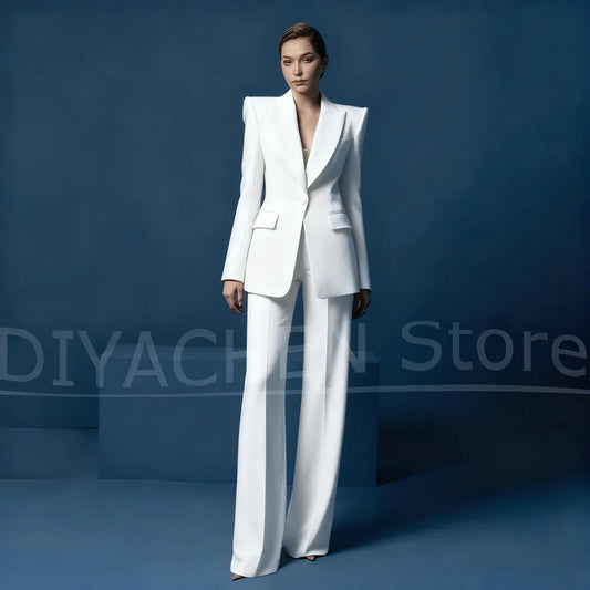 Ensemble tailleur pantalon large et blazer pour femme – Veste ajustée à un bouton avec revers pointus – Tenue élégante et formelle pour le bureau ou les soirées