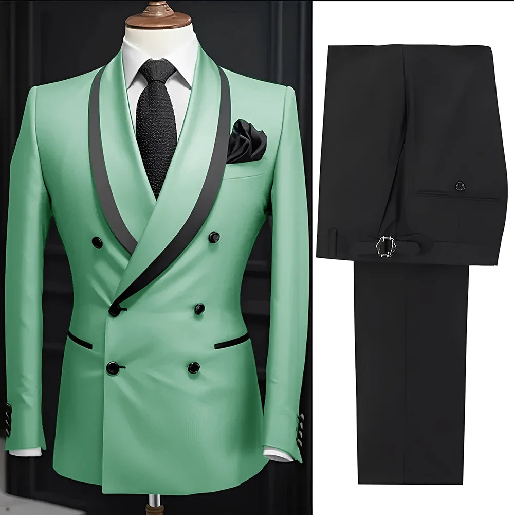 Men Suit Slim Fit Shawl Lapel Formal Wedding Groom Party Casual Outfits 2 Piece Formal Men's Blazer Pants Tuxedo