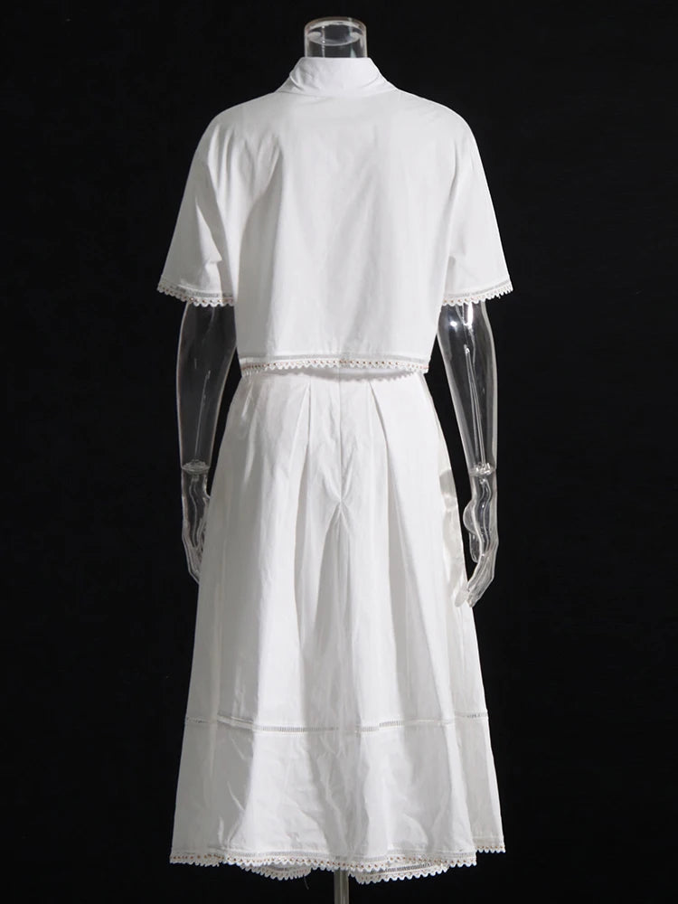 TWOTWINSTYLE – ensemble deux pièces pour femmes, couleur unie, haut à manches courtes, taille haute, jupe trapèze, Slim, mode féminine, nouveau, été