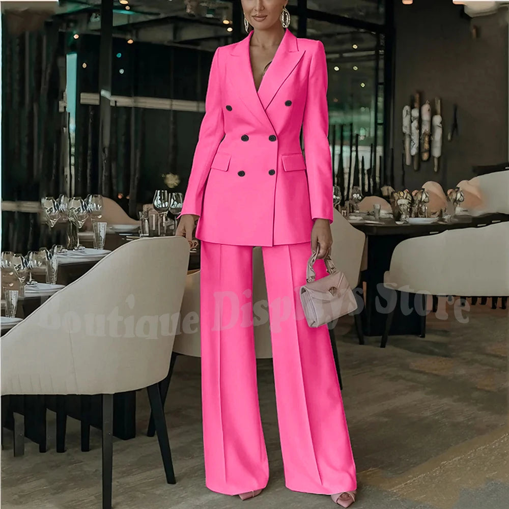 Costume rose clair pour femmes, tenue élégante, Double boutonnage, revers à pointe, droit, bureau d'affaires, ensemble formel deux pièces