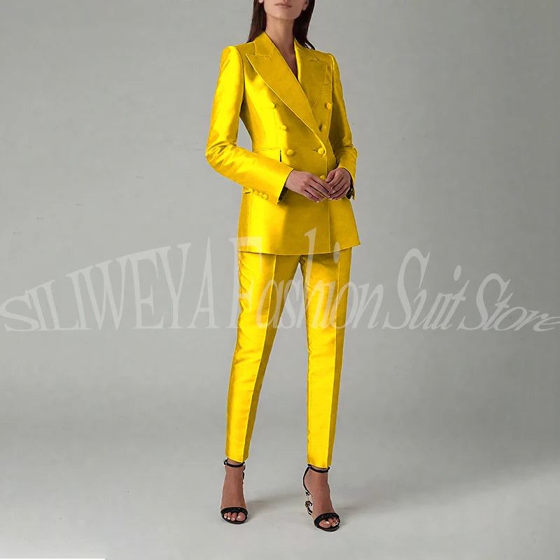 Ensemble blazer et pantalon à double boutonnage pour femme, rose brillant, vêtements élégants pour femme, coupe couvertes, tenue de bureau, luxe, 2 pièces