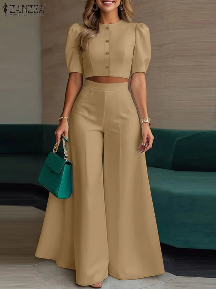 ZANZEA – ensemble pantalon 2 pièces pour femmes, haut court élégant et chic et pantalon à jambes larges, tenue deux pièces, costumes à pantalon, vêtements pour femmes, 3XL