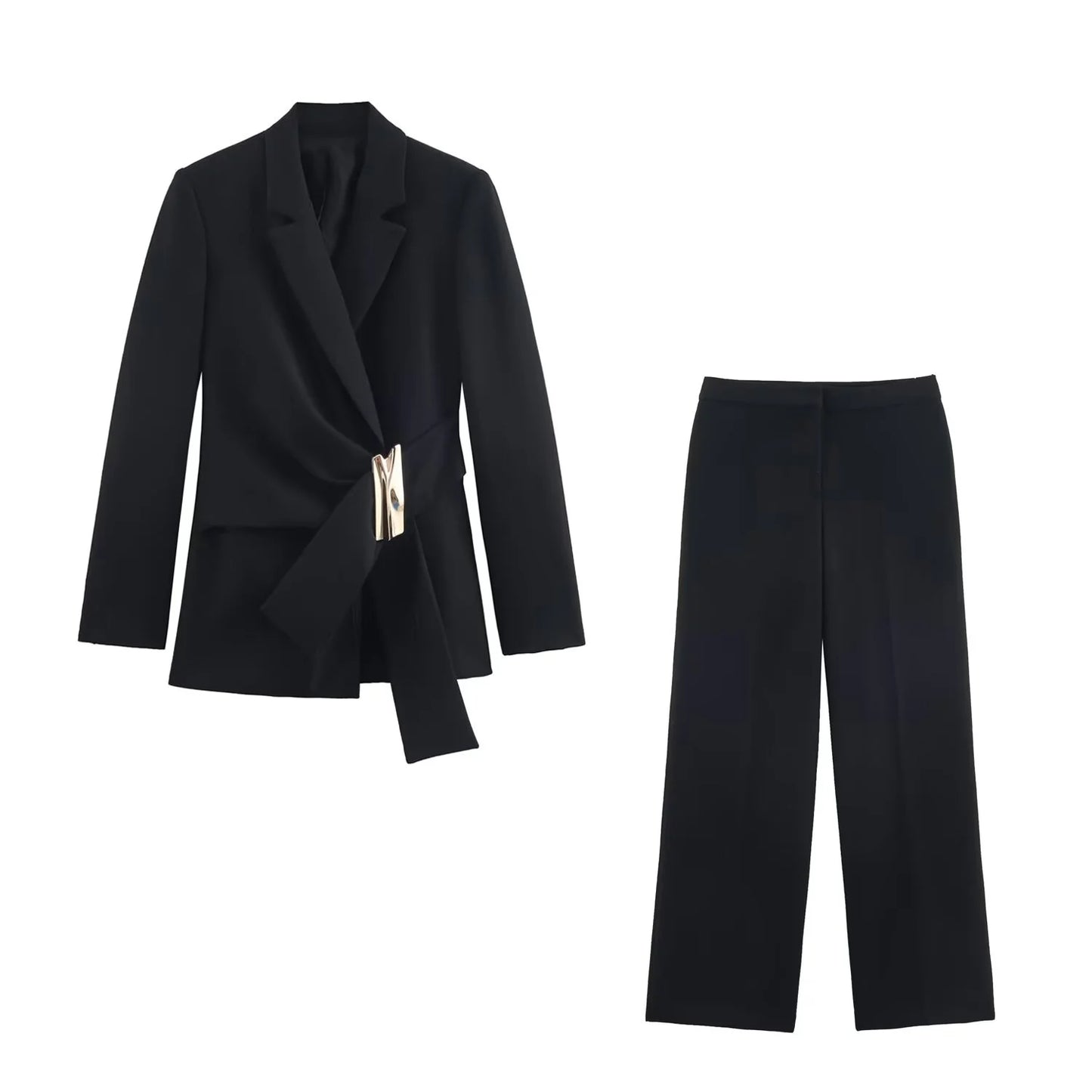 Costume de printemps et d'automne pour femmes, ensemble pantalon Long ou décoration de boucle, blazer à manches longues, manteau ou pantalon à jambe droite pour dames
