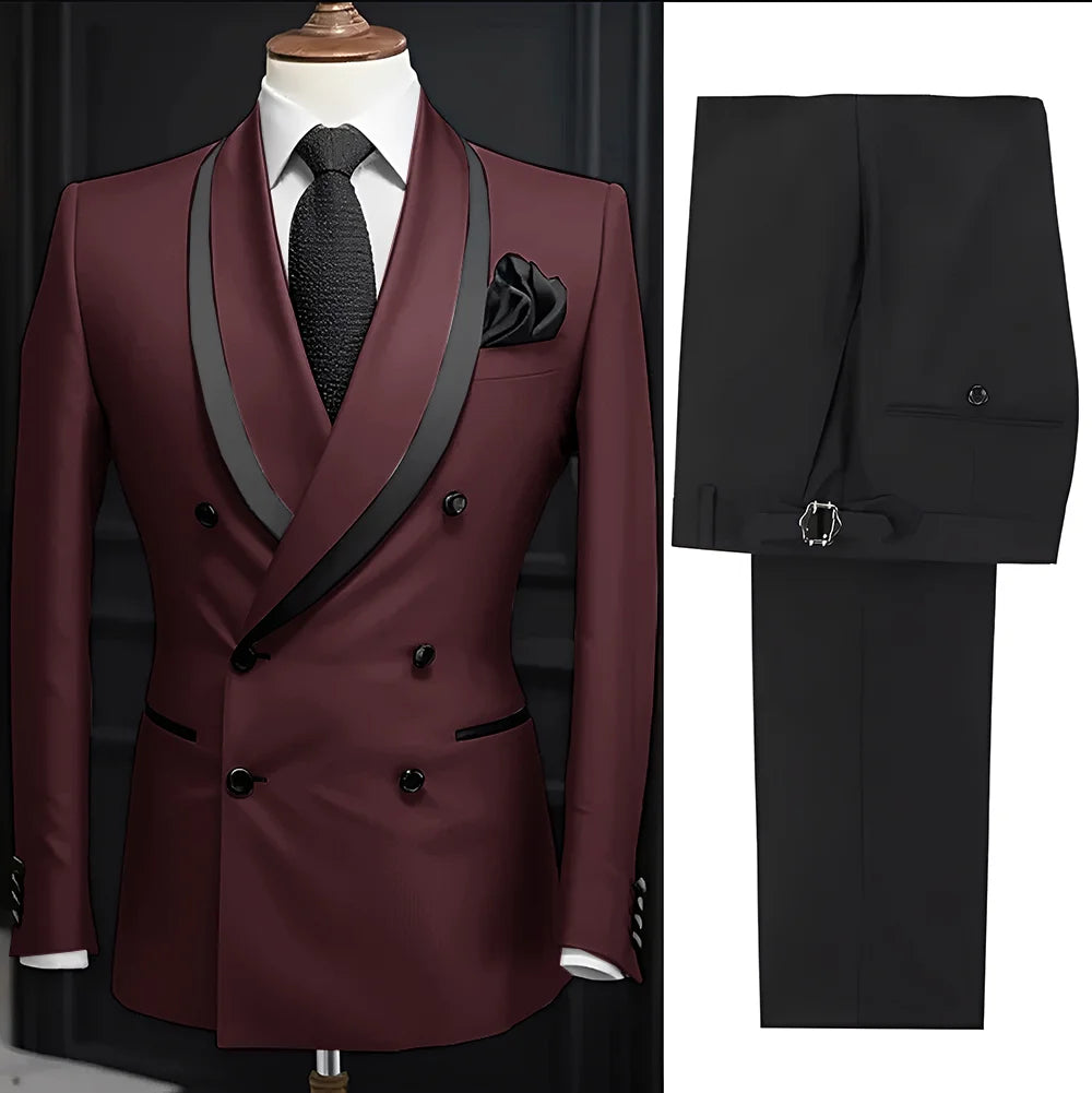 Men Suit Slim Fit Shawl Lapel Formal Wedding Groom Party Casual Outfits 2 Piece Formal Men's Blazer Pants Tuxedo