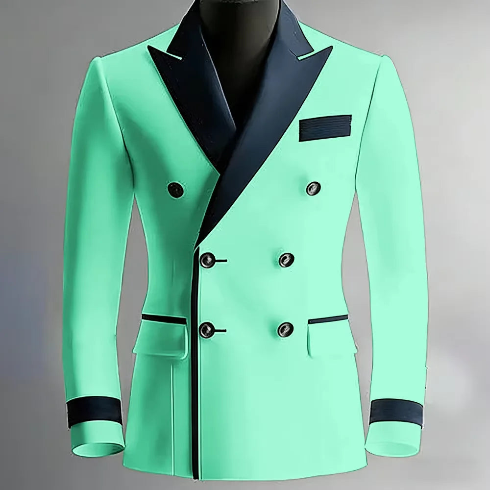 Blazer de costume élégant pour homme en serge, classique, croisé, coupe ajustée, avec revers à pointe noirs, veste formelle pour affaires, décontracté ou soirée