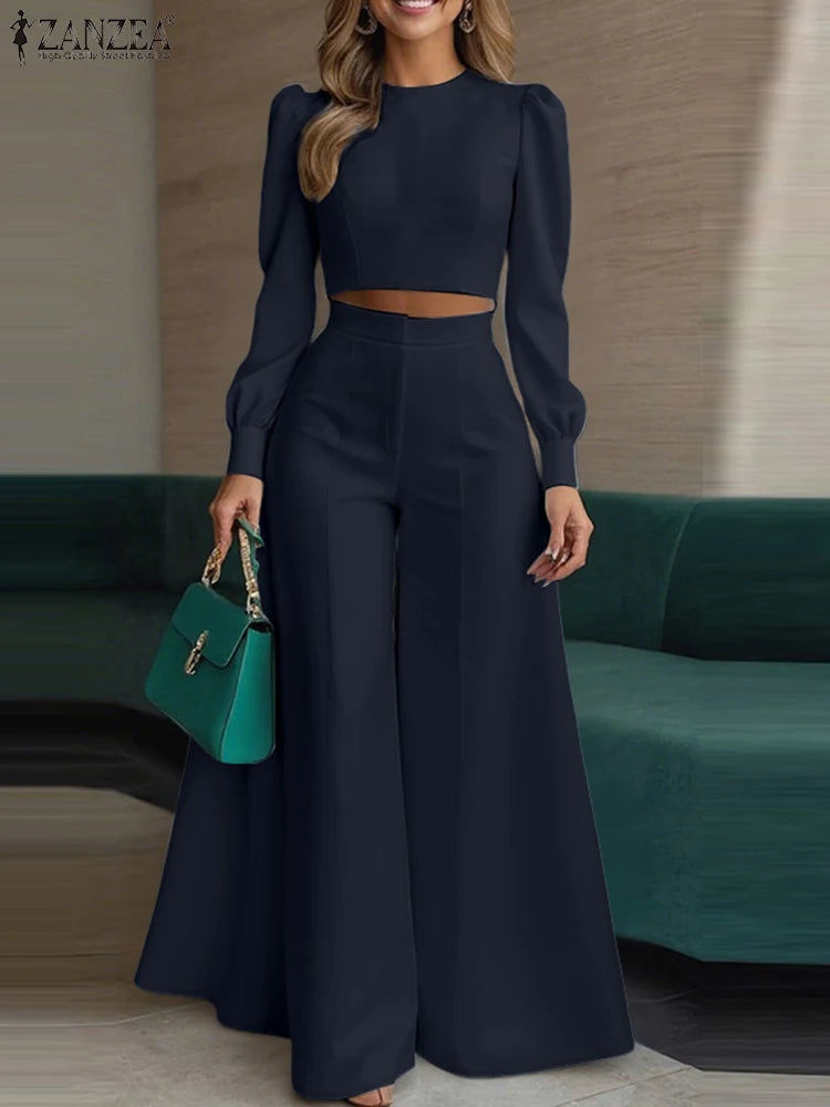 ZANZEA – ensemble pantalon 2 pièces pour femmes, haut court élégant et chic et pantalon à jambes larges, tenue deux pièces, costumes à pantalon, vêtements pour femmes, 3XL